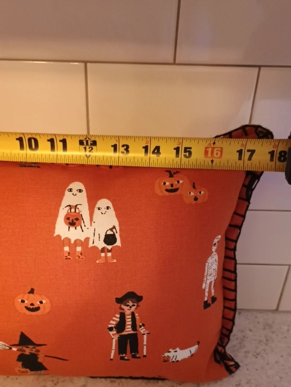 Halloween Orange Decorative Pillow with Spooky Character Print